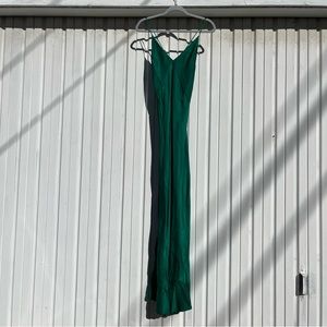 Rat and Boa green satin sleeveless maxi slip dress gown